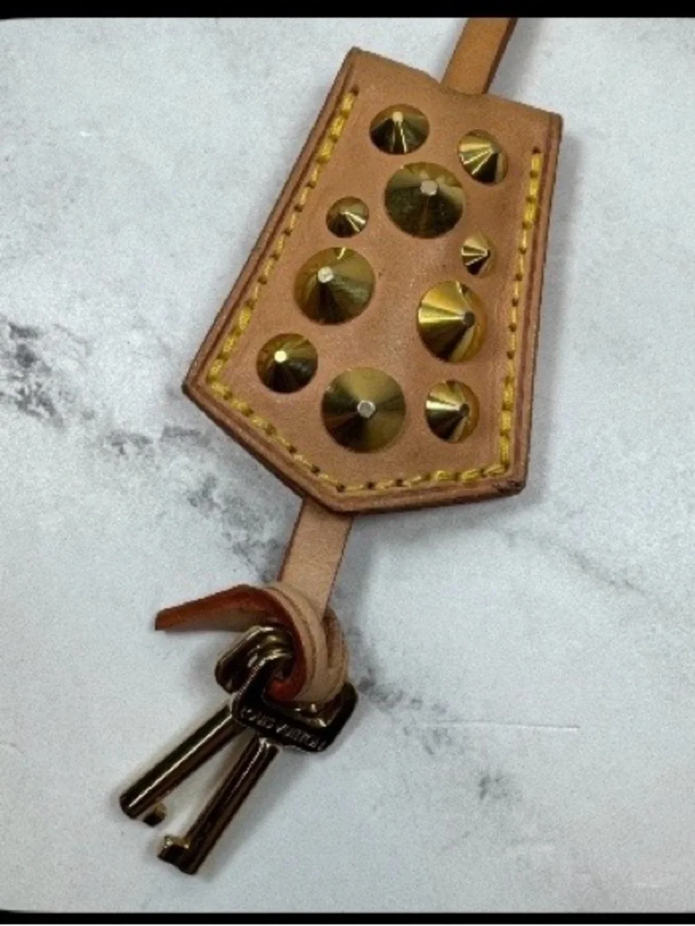Leather Studded Key Fob - Brown